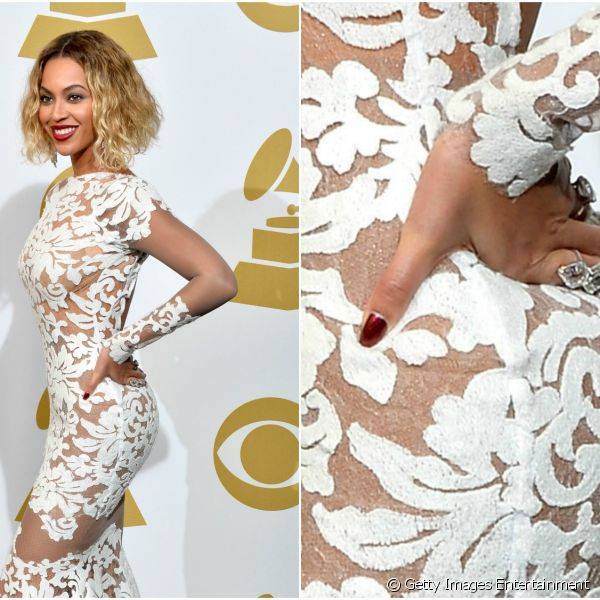 Para prestigiar o Grammy 2014, a cantora investiu nas unhas com esmalte vermelho metalizado